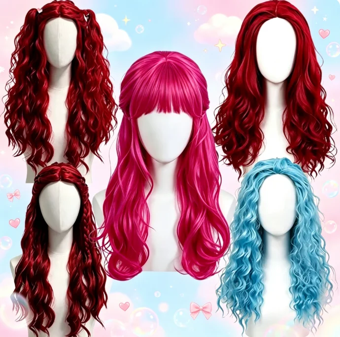 2026 Red Blue Long Curly Synth - Women'S Red Accessories recension och pris